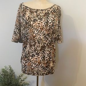Chaus Womens Animal Print Short Sleeve Blouse -Medium